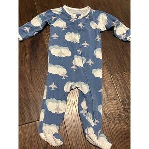 Sweet Bamboo Airplane Cloud Blue Footie Pajama Sleeper 0-3 Months Zip Up